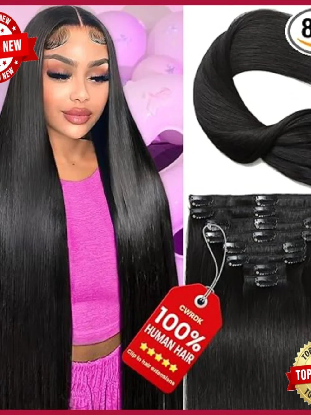 22 Inch Human Hair Clip-In Extensions, 110g Straight Double Weft